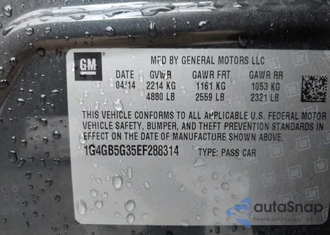 2014 Buick Lacrosse Leather Group z USA, uszkodzony, nr VIN 1G4GB5G35EF288314